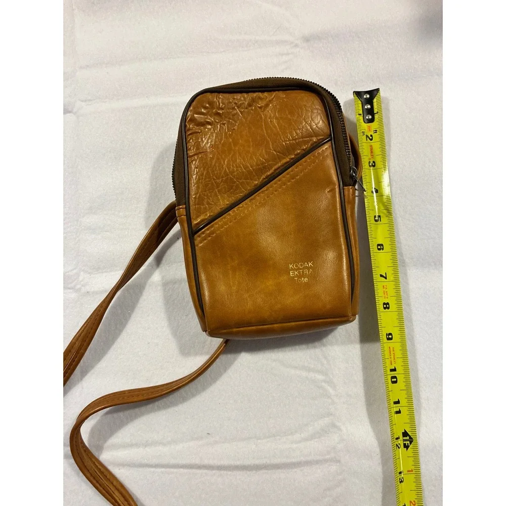 Vintage Kodak Ektra Tote Camera Bag Tan Faux Leather Crossbody Small Tech Pouch